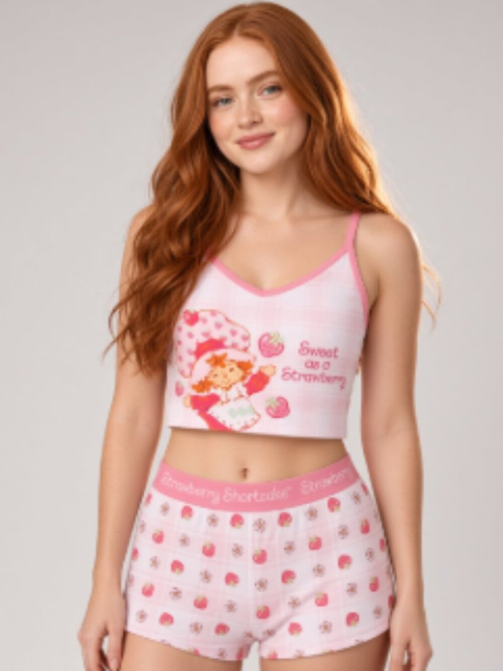 NEW Women's Strawberry Shortcake Pink Medium Cami & Boxer Sleep Set